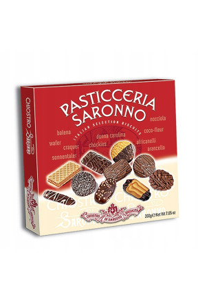 Elegancki zestaw włoskich ciastek premium z czekoladą i kokosem 200g lazzaroni Chiostro di Saronno