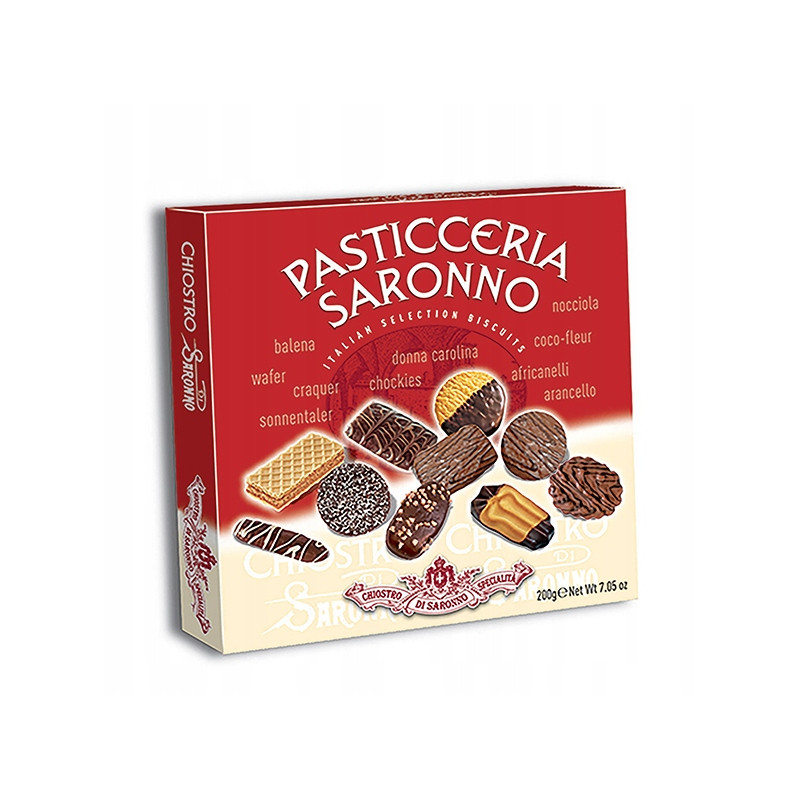 Elegancki zestaw włoskich ciastek premium z czekoladą i kokosem 200g lazzaroni Chiostro di Saronno