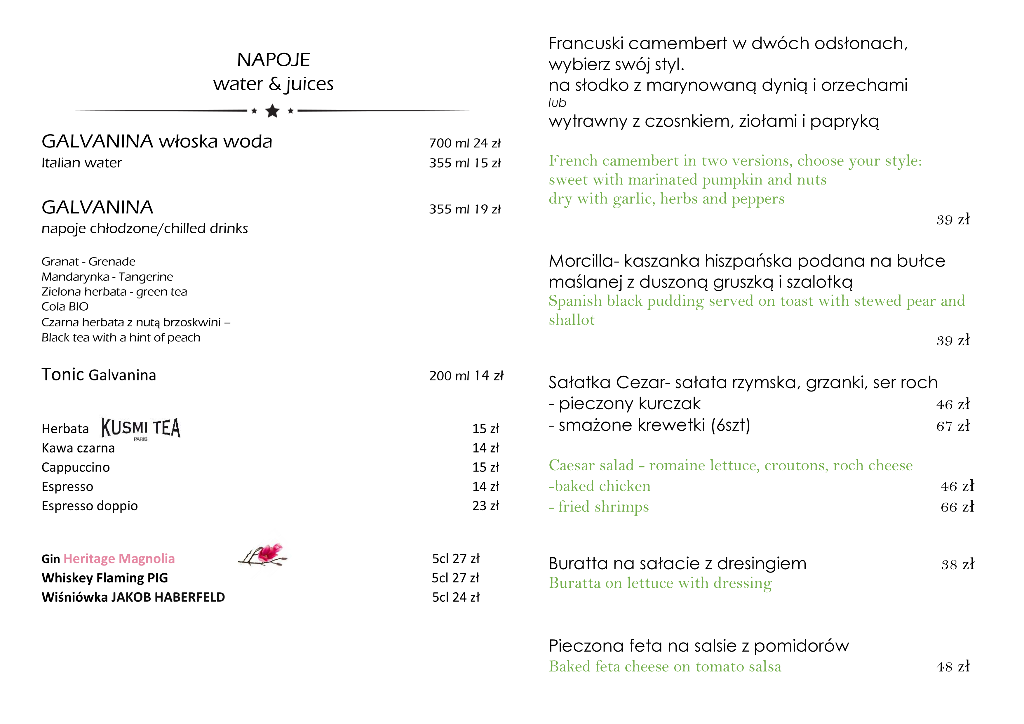 menu La Passion du Vin Szczecin